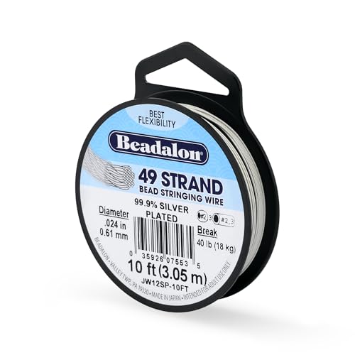 Beadalon 49 Strand Stainless Steel Bead Stringing Wire, .024 in / 0.61 mm, Silver Plated, 10 ft / 3.1 m - color: Silver Plated, style: .024 in / 0.61 mm, 10 ft / 3.1 m