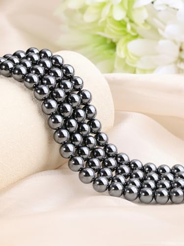 Jovivi 8mm Natural Hematite Gemstone Beads for Jewelry Making,96pcs Energy Healing Crystals Polished Round Smooth Stone Beads,Genuine Real Stone Beads for Bracelet Necklace - color: Hematite