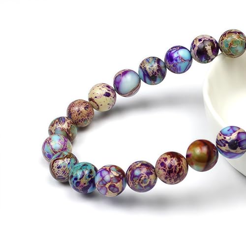 MJDCB 8mm Purple Blue Imperial Jasper Gemstone Beads Round Loose Stone Bead for Jewelry Making Bracelets Necklaces - color: Purple Blue Imperial Jasper, size: 8mm
