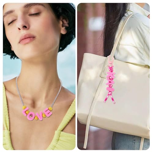 26Pcs European Acrylic Letter Beads A-Z Letters Chunky Large Hole Bead Charms with Horizontal Hole Pink Plastic 3D Initial Alphabet Beads for Key Chains Necklace DIY Craft Arts Projects - color: Pink