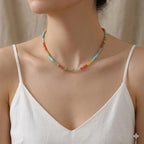 Handmade Natural Gemstone Beaded Necklace for Women, Cultured Freshwater Pearl Choker with Adjustable Extension Chain, Boho Healing Crystal Jewelry Collection - color: e Colorful