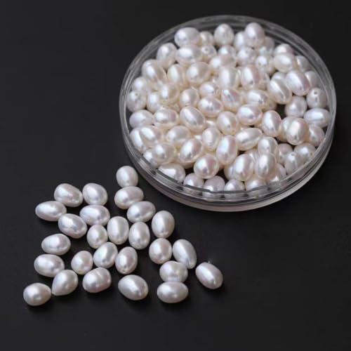 50 Pcs Real Pearl Beads for Jewelry Making AAA 7-8 mm Non-Porous Natural Pearls Beads Real Freshwater Pearls Oval Pearl Bead Loose Gemstone Bead Gift for Mother's Day.,DIY Gifts. - color: White 7-8mm, no holes.