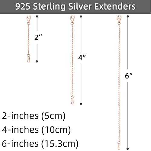 VANBARIS 925 Sterling Silver Necklace Extender Rose Gold Necklace Extender Rose Gold Chain Extenders for Necklaces 3 Piece Set (2, 4, 6 inch) - color: RoseGold, size: 2 4 6 inch