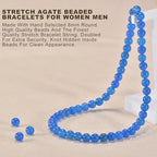 14in Agate Wrap Bracelet for Women Men Natural Round Beaded Agates Stone Healing Stretch Bracelets Elastic Handmade Polished Gemstone Beads Bracelet - color: Blue Agate, size: 8mm Beads