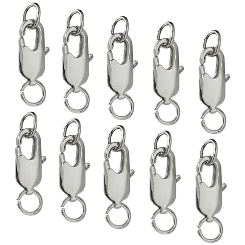 10Pcs Lobster Claw Clasp with Jump Ring, 18K Gold Jewelry Clasps for Necklace, Bracelets(Silver) - color: silver, size: 10