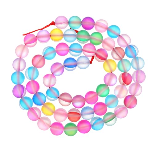 uxcell Matte Crystal Glass Beads 6mm Synthetic Frosted Shining Semi-Precious Round Loose Beads Synthetic Moonstone for Jewelry Making DIY Bracelet, Mixed Color - size: 6mm