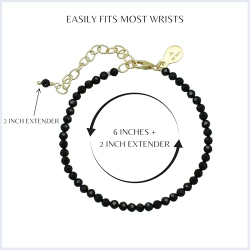 Faceted Bracelet for Women, Certified 925 Sterling Silver with 18K Gold Vermeil Healing Crystal Bracelets for Women - Crystals and Healing Stone Bracelet Women Jewelry for Gift - color: Black Onyx