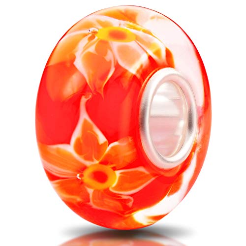 Murano Glass Charms Authentic 925 Sterling Silver Charms Core Red Flower Pink Love Heart White Yellow Glass Beads fit Pandora Style Bracelet for Women Wife Anniversary DIY Gift - color: color_5