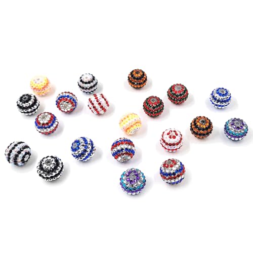 20PCS Color Block Stripe Rhinestone Resin Beads, 0.79 Inch Chunky Loose Spacer Beads, Mixed Color Bling Crystal Beads for Jewelry Making Bracelets Necklaces Earrings Pendant & DIY Crafts Supplies - color: Multicolor Stripe