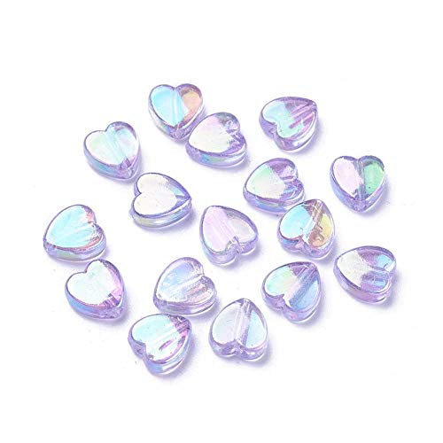 Cheriswelry 50pcs Heart Transparent Acrylic Crystal Plum AB Color Pony Loose Spacer Beads 8x8mm for Valentine's Days Decoration, DIY Craft Earring Bracelet Necklace Jewelry Making - color: Plum
