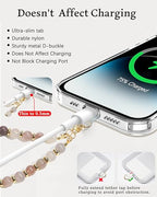 Marble Beaded Phone Wrist Strap,Detachable Phone Bracelet Strap with Tether Tab,Hands-Free Wristlet Strap (Charoite) - color: Charoite