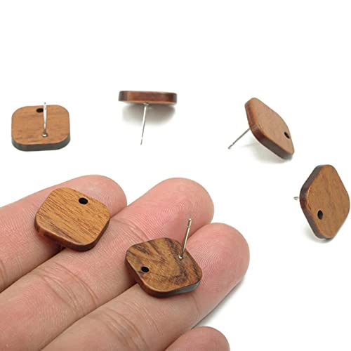 DoreenBeads 30Pcs Natural Wooden Stud Earrings Posts with Loop for Jewelry Making- Square Wood Earring Posts with Ear Backs for Women DIY Earring Making Personalized Jewelry Findings - color: Square