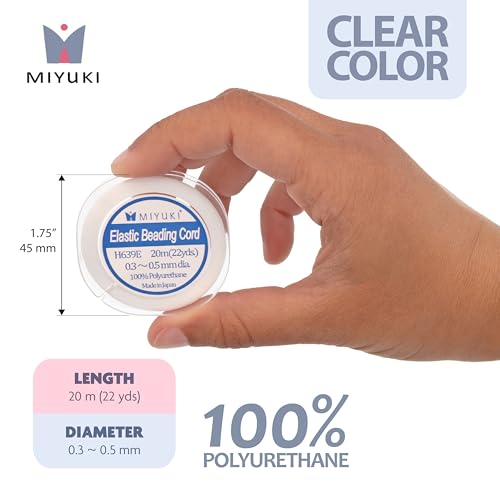 Miyuki Elastic Beading Cord – Clear, 0.5 mm Diameter, 20 Meter Spool, Premium Stretch String for Jewelry Making and Beadwork - size: 0.5 mm - 20 Meter