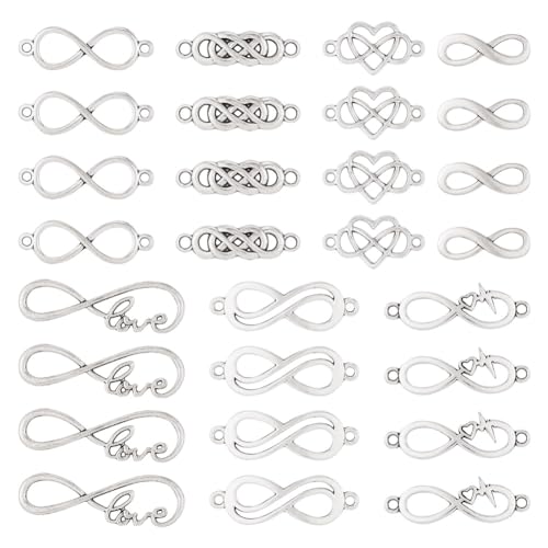 FASHEWELRY Golden Bow Connector Charms Bulk, Christmas Bowknot Link Charms, Infinity Links Geometric Hollow Bezel Pendants for Earring Bracelet Necklace Keychains Jewelry Making - color: Infinity Links-42Pcs