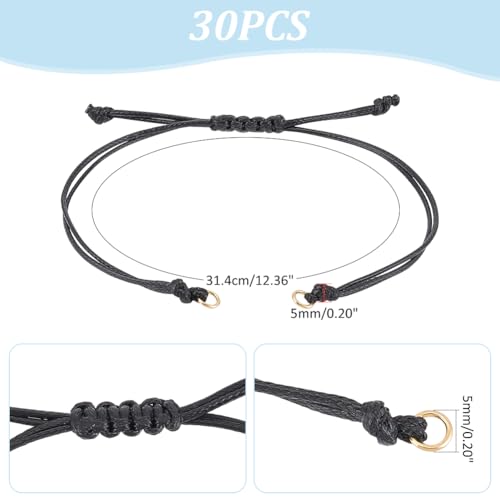 UNICRAFTALE about 30Pcs Waxed Polyester Cord Bracelets Semi Finished Bracelet Black Adjustable Bracelet Knot Rope Handmade Friendship Bracelet Braid String Bracelets for Jewelry Making DIY 31.4mm Long - size: 31.4cm