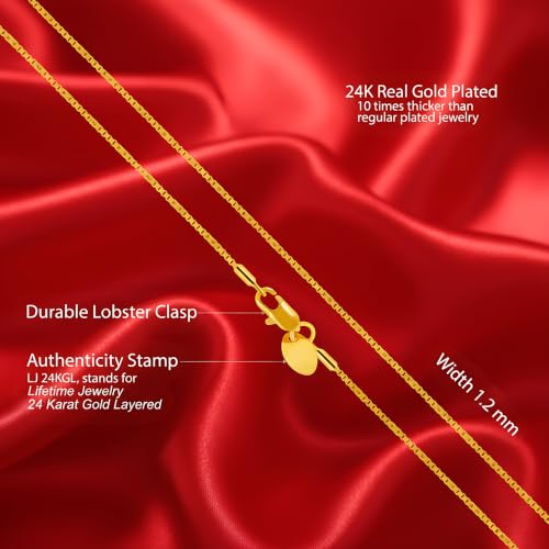 LIFETIME JEWELRY 1.2mm Twisted Box Chain Necklace for Women & Men 24k Gold Plated