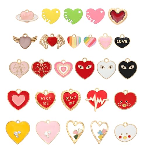Bulk Gold Enamel Charms for Jewelry Making, Colorful Metal Charms Pendant for Bracelet Necklace and Crafting - color: Heart Color
