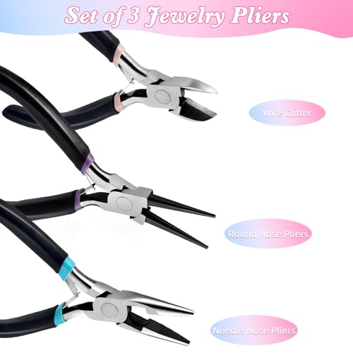 URSKYTOUS 3Pcs Jewelry Pliers Set Jewelry Making Pliers Tools Kit Include Jewelry Making Needle Nose Chain Nose Round Bent Pliers Wire Cutter for Bracelet Beading Craft Jewelry Making Supplies (Black) - color: Bq 3pcs-black