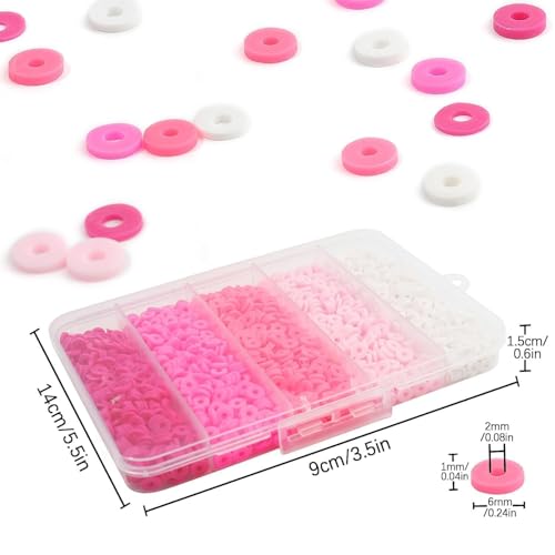 3500pcs Pink Clay Beads for Bracelets Making Kit, 6mm Heishi Polymer Flat Round Disc Clay Beads for Jewelry Making Pink - color: Pink
