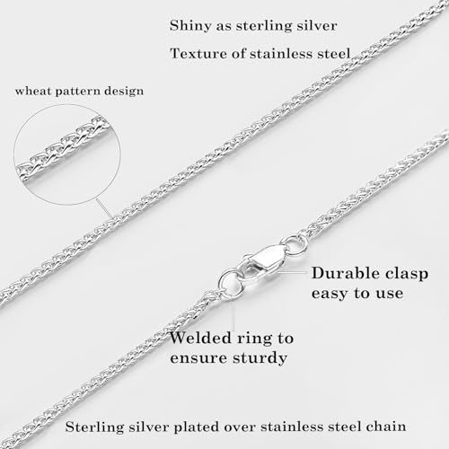 2.5mm/4mm Silver Wheat Chain for Men Women, Mens Silver Plated Over Stainless Steel Wheat Chain - color: Silver-2.5mm, size: 20 Inches