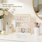 Mkono Bracelet Holder Metal Jewelry Organizer Display Stand Modern Necklace Holder with 60 Hooks Storage Rack for Hanging Bangle and Earrings Bedroom Dressing Table Decor Gifts for Women,Gold