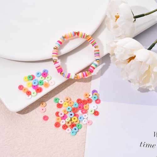 15 Colors 2250 Pcs Clay Beads Kit for Bracelets Making, Flat Round Polymer Spacer heishi Clay Beads for Craft and Jewelry Making - color: Pure Clay Beads Set-about 2250pcs