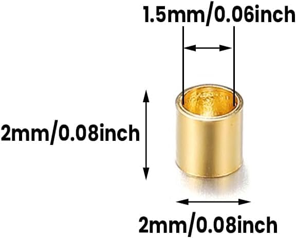 500 Pcs Gold Crimp Beads, 2mm Stainless Steel Tube Spacer Beads & Jewelry Crimps for Bracelets Necklaces, Hypoallergenic Tiny Loose Beads for DIY Jewelry Making Supplies (Gold)