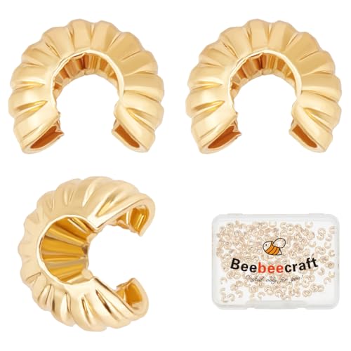 Beebeecraft 1 Box 200Pcs Crimp Bead Covers 4mm Real 24K Gold Plated Brass Open Half Round Crimp Beads Knot Cover Small Spacer Beads for Jewelry Craft Making Bead Assortments DIY Crafts Bracelets