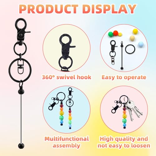 48 Pcs Beadable Keychains Bars bulk - 24 Black DIY Metal Beaded Keychain Making Kit + 24 Bags Included, Bead Keychain Supplies,Blank Key Chain, Perfect for Women, Men, Mother's Day, Birthday Gift - color: C-black, size: 24