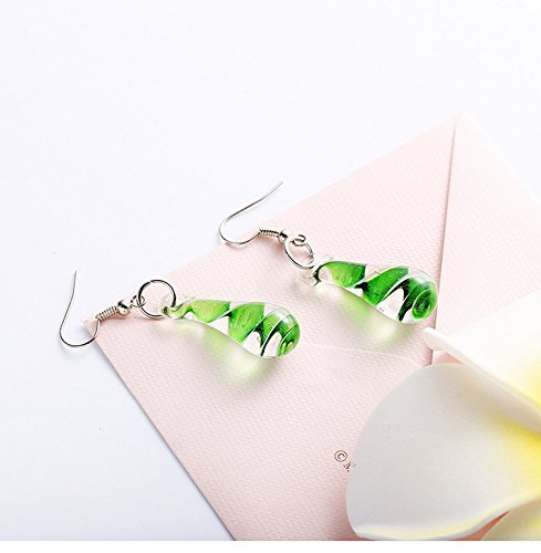 Glass Water Drop Shape Glaze Spiral Dangle Earrings Lampwork Handmade Glass Bead Geometric Earrings for Women Jewelry - color: Green