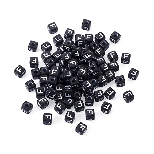 FASHEWELRY 500Pcs Acrylic Cube Letter Beads 5x5x5mm Black Square Letter F Alphabet Beads for DIY Bracelet Necklace Jewelry Making - color: Letter F