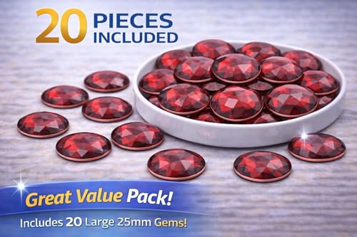 25mm Red Ruby H103 Flat Back Round Acrylic Rhinestones Plastic Circle Gems for Costume Making Cosplay Jewels Pro Grade Embelishments - 20 Pieces (Ruby) - color: Ruby Garnet