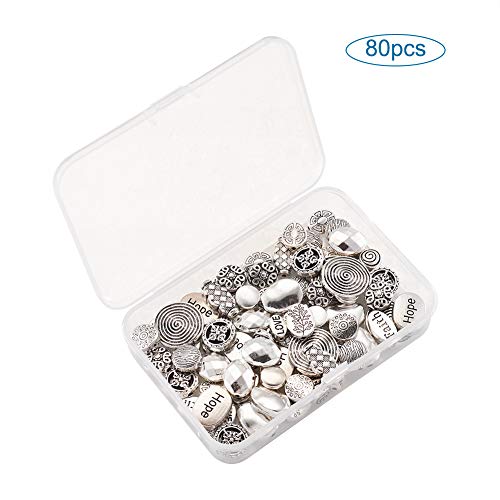 Beadthoven 80pcs/Box Tibetan Style Flat Round Oval Spacers Beads 16style Antique Silver Hope Faith Love Disc Coin Beads for Bracelet Necklace Jewelry Making Supplies - color: Antique Silver-RoundOval-16styles