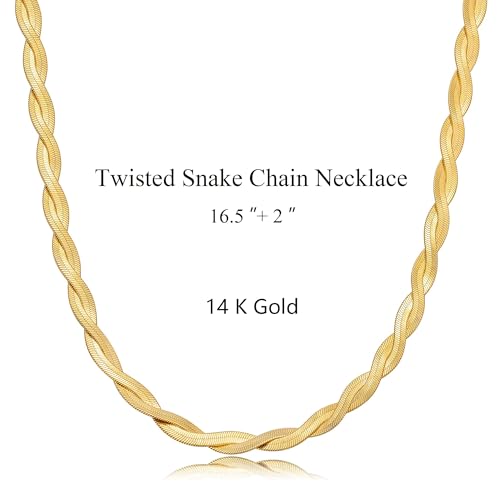 Moodear Gold Necklace for Women Dainty Chunky 14K Gold Plated/Sliver Plated Chain Necklace Cuban Link Paperclip Chain Choker Toggle Clasp Layered Necklace for Women Trendy Fashion Gift - style: Snake Chain