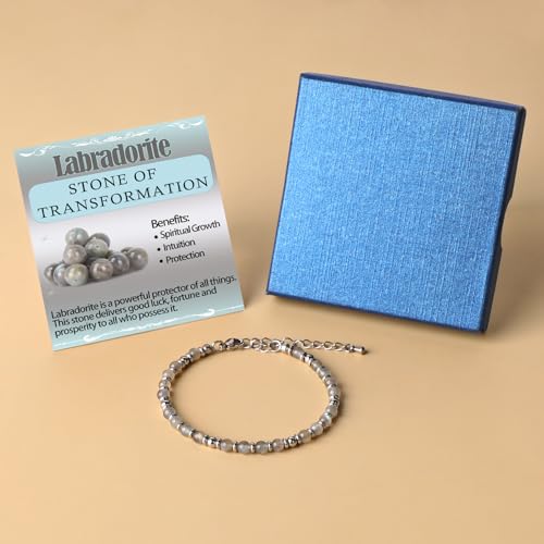 LPBeads Beaded Bracelets for Women Energy Gemstone Charm Jewelry Adjustable Bracelet Gifts for Mom, Daughter, Wife, Friends, Bestie - color: Labradorite