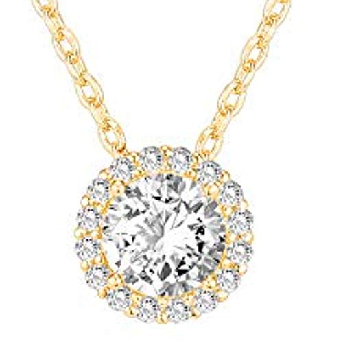PAVOI 14K Gold Plated Post Faux Diamond Round Solitaire Pendant Halo Necklace | Gold Necklace for Women | Slider Adjustable - style: Circle