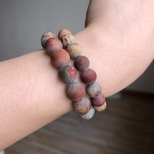 48pcs Natural Matte Picasso Jasper Gemstone Beads，8mm Frosted Round Loose Stone Beads for Jewelry Making Earring Bracelet Necklace DIY Crafts - color: Picasso Jasper, size: 8mm
