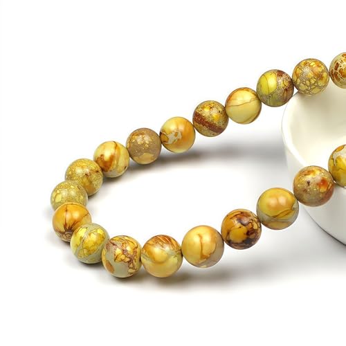 MJDCB 4mm Yellow Imperial Jasper Gemstone Beads Round Loose Stone Bead for Jewelry Making Bracelets Necklaces - color: Yellow Imperial Jasper, size: 4mm