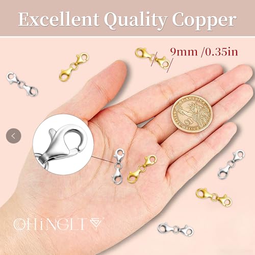 OHINGLT Double Lobster Claw Clasps Necklace Extender Silver, Double End Design Necklace Clasps and Closures, Bracelet Connector Suitable for Jewelry Making (8PCS Silver) - color: 8PCS Silver