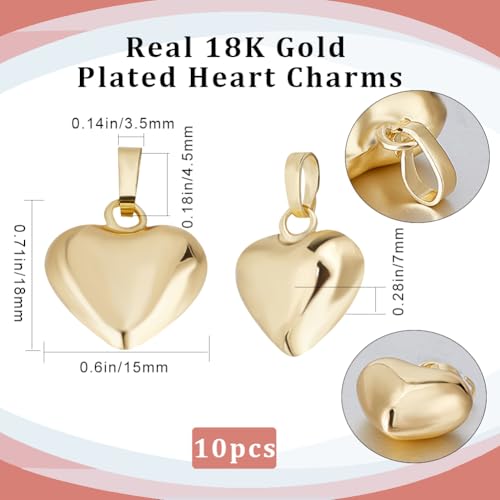 Beebeecraft 1 Box 10Pcs Puffed Heart Charm 18K Gold Plated Smooth Tiny Love Drops Charms for Jewelry Making Necklace Bracelet DIY Crafts - color: Gold, size: 15x18x7mm