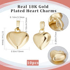 Beebeecraft 1 Box 10Pcs Puffed Heart Charm 18K Gold Plated Smooth Tiny Love Drops Charms for Jewelry Making Necklace Bracelet DIY Crafts - color: Gold, size: 15x18x7mm
