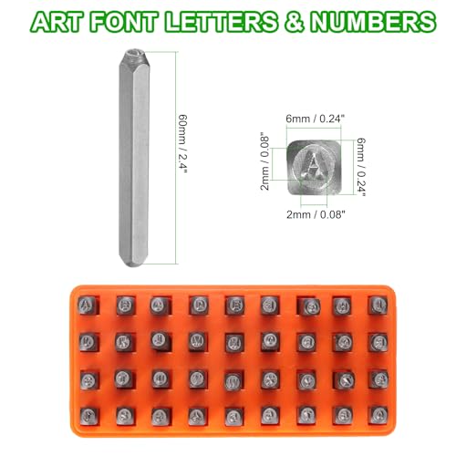 HARFINGTON 36pcs Metal Stamping Kit 5/64" (2mm) Steel Uppercase Letter and Number Punch Set (A-Z / 0-8 / "&" Symbol) Punch Press Tool with Case for Imprinting Metal Plastic Wood Leather - size: 5/64"