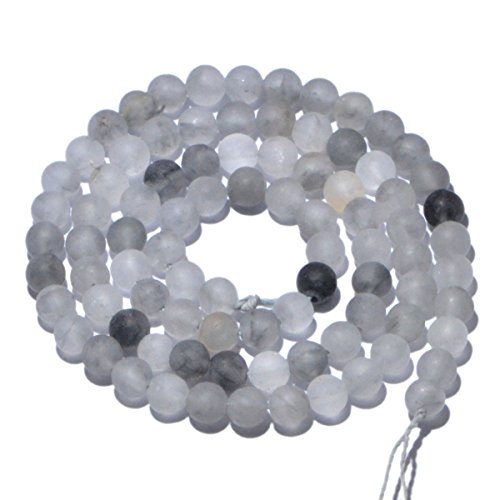 AD Beads Beautiful Natural Matte Gemstone Round Spacer Loose Beads 4-12mm (4mm, 02 Matte Cloud Crystal Quartz) - color: 02 Matte Cloud Crystal Quartz, size: 4mm