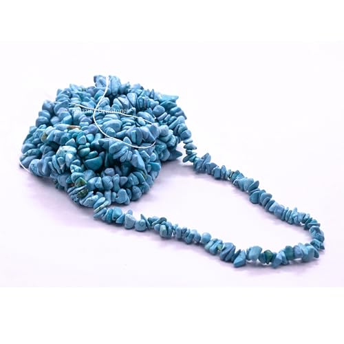 Amazing Gemstone Turquoise Pre Drilled Crystal Crushed Chips Beads for Bracelets Making, DIY Handmade Natural Healing Crystals (25 Inch Strand) - color: Turquoise