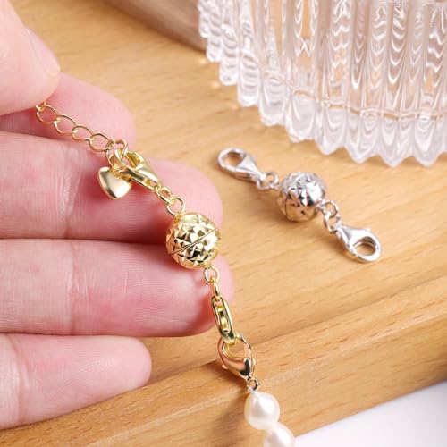 14K Gold Magnetic Necklace Clasps and Closures 925 Sterling Silver Magnetic Jewelry Clasps for Necklaces Bracelet Extender Double Lobster Clasp - color: E-14K Gold