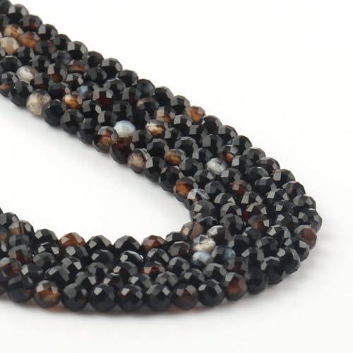 180pcs 2mm Natural Black Striped Agate Gemstone Beads Faceted Round Loose Stone Beads for Jewelry Making - color: Black Striped Agate, size: 1.9-2.4mm