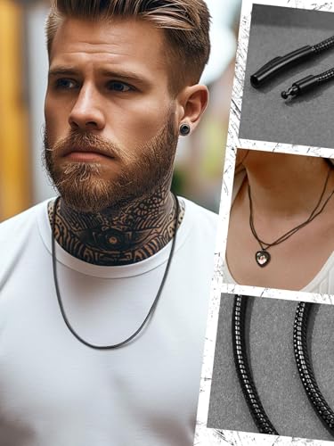 FaithHeart Stainless Steel Chains for Men, Silver/Black/14K Gold Plated Snake/Wheat/Box/Rope/Rolo Chain Necklace 16-30 Inches with Delicate Gift Box - color: 01. Snake Chain-Black, size: Length 24 Inches