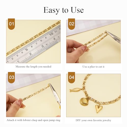 Jabogrii 5 Meters Gold Chain for Jewelry Making Stainless Steel Chain on Spool Craft Jewelry Making with Lobster Clasps and Jump Rings - color: Gold