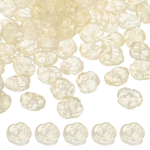 uxcell 50 Pcs Rose Beads, 0.55" Glass Flower Rose Charm Carved Loose Spacer Crystal Craft Beads for DIY Jewelry Making Bracelet Beading Projects Supplies, Light Yellow - color: Light Yellow