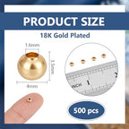 BENECREAT 500Pcs Real 18K Gold Plated Stainless Steel Spacer Beads, Round Spacers Beads, 1.6mm Hole Metal Smooth Bead for DIY Bracelet Necklace Jewelry Crafts Making - size: Hole: 1.6mm